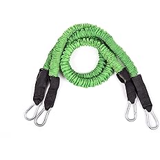 Green resistance band with black handles on a white background
